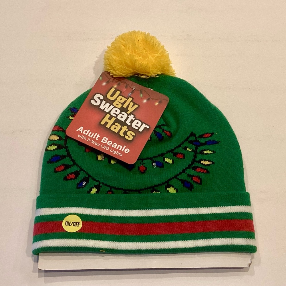Ugly Sweater Hats Adult Beanie With 3-way LED Lights, New w/ Tag, Christmas Hat